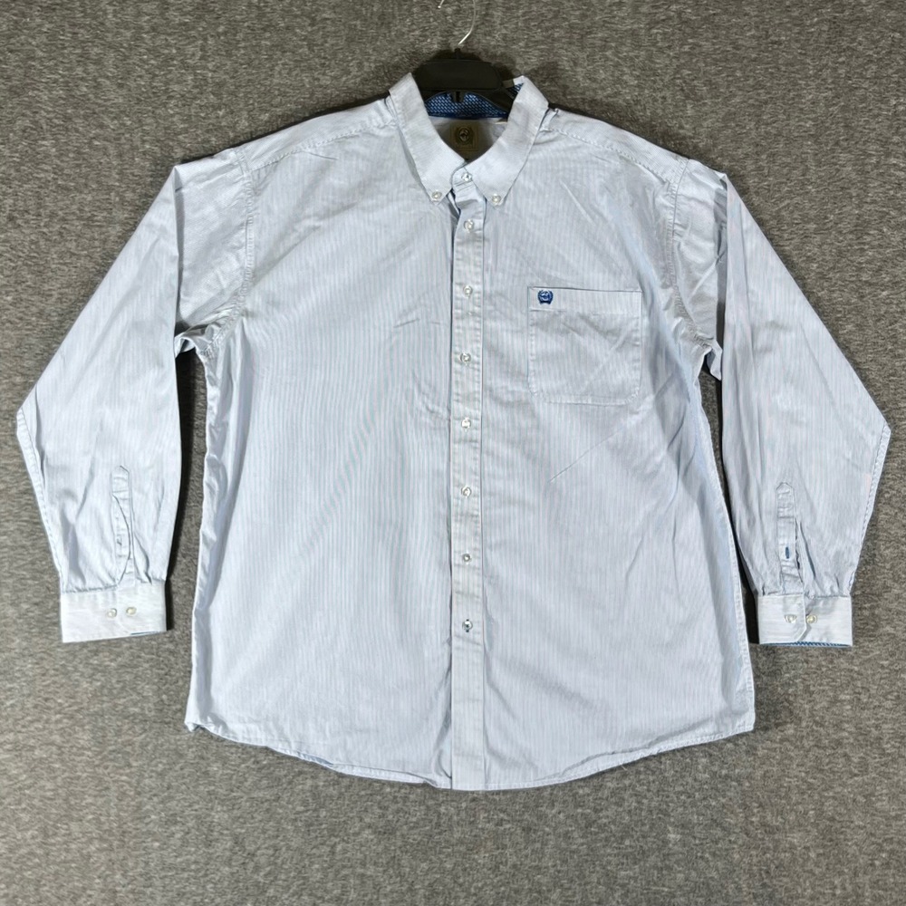 Cinch Mens XXL Blue White Stripe Long Sleeve Button‎ Up Shirt Western Casual